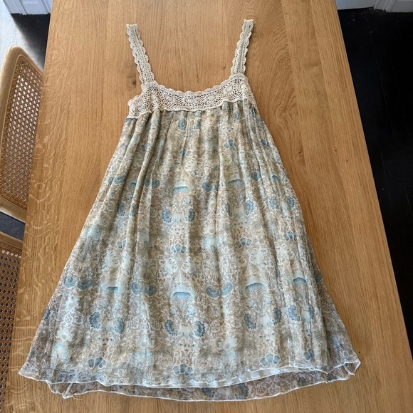 Maeve Beige and Blue Paisley Crochet Mini Dress - Picture 1 of 6